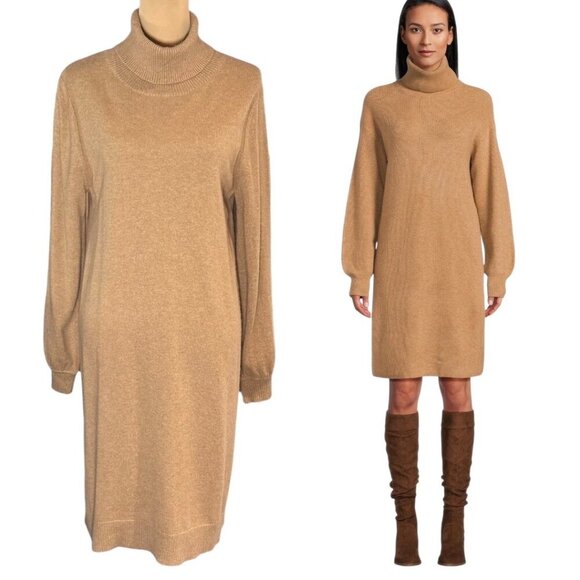 Margaret O'Leary Sweater Dress Sz.M Camel Cashmere Blend Staple Quiet Luxury - Picture 1 of 11